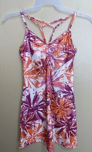 Prana Cora Dress Built In Bra Pink Orange White Floral Starburst Size XS - Picture 1 of 7
