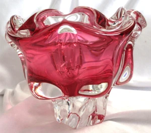Josef Hospodka für Chribska Glashütte mit Fuß Preiselbeere Kunst Glasschale EUC - Bild 1 von 6