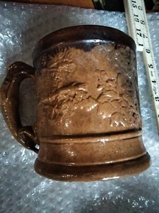 19TH CENTURY STONEWARE GREYHOUND HANDLED MUG - Picture 1 of 5