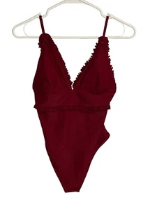Cupshe One Piece Swimsuit Burgundy Bathing Suit Red Ruffled Size Medium Beach - Picture 1 of 4