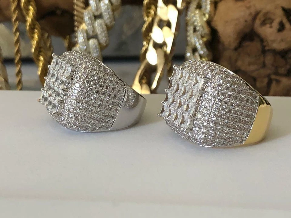 Men Ring Ice Out 2.5ct Iced CZ Out 14k Gold / Rhodium Finish Pinky size 6-10 - Image 1 of 1