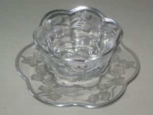 Antique/Vintage Crystal Glass Heisey Silver Overlay 2 Piece Chip/Dip Art glass