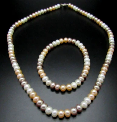 HONORA COLLECTION STERLING SILVER  RONDELL PEARL NECKLACE AND BRACELET SET NEW - Image 1 of 4