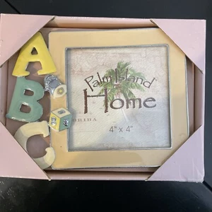 Palm Island Baby Photo Frame Enamel A B C BLOCK/BABY SHOE. FITS 4x4” Photo. - Picture 1 of 7