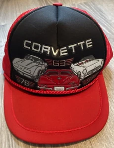 Vintage Corvette Hat Cap Snap Back Black 53 63 78 Models Trucker Foam Mesh - Picture 1 of 6