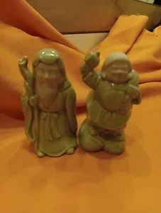 Vintage Pair Japanese Figurine Ceramic Lucky Gods Porcelain Figures-4" -Jurojin - Imagen 1 de 10