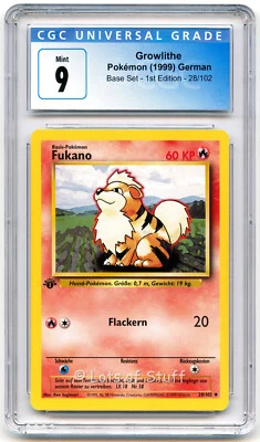 CGC 9 MINT German Growlithe / Fukano Base Set 1st Edition Pokemon 28/102  -87 - Image 1 of 2
