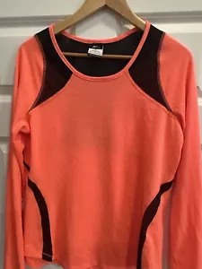 Nike Orange Black Mesh Long Sleeve DRIFIT Thumbhole Top size M workout gym - Picture 1 of 8