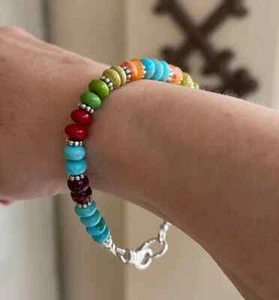 Boho-Armband 5-6 mm blau grün natürlich Kingman Arizona Türkis Edelstein Perlen - Bild 1 von 5