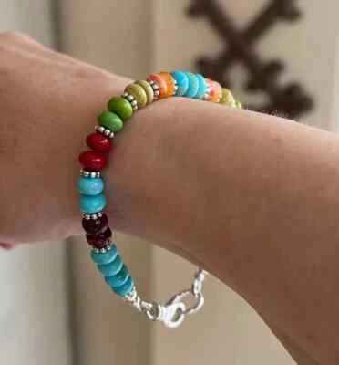 5-6mm Blue Green Natural Kingman Arizona Turquoise Gemstone Beaded Boho Bracelet - Image 1 of 4