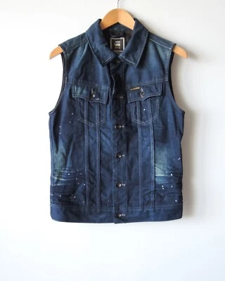 G-Star Men’s Denim Vest Size S – Blue Distressed Cotton Button Front Pockets - Image 1 of 4
