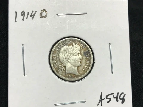 1914-D Barber Dime - Higher Grade Circulated 90% Silver 10C - A548 Cover