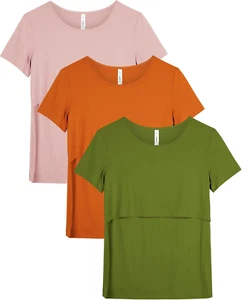 3 Pack Nursing Top Summer Short Sleeve Breastfeeding Shirts for Women Casual rou - Picture 1 of 12