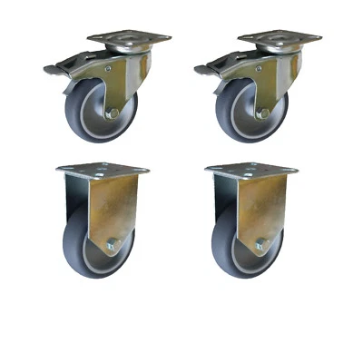 STRICKER-ROLLEN Set 75 mm Apparaterollen Möbelrollen Lenkrollen Transportrollen TPE Gummi