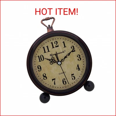 Vintage Analog Alarm Clock, 5.25 inch Small Silent Desk Clock with Night Light, - Image 1 of 2