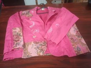 Bechamel Vintage Blazer rosa Blumen bestickt Gobelin Borte Fee Gr. XL - Bild 1 von 9