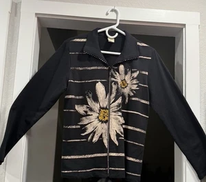USA! Jess & Jane Light Zippered Top Jacket Black Daisy Cotton - Bild 1 von 7
