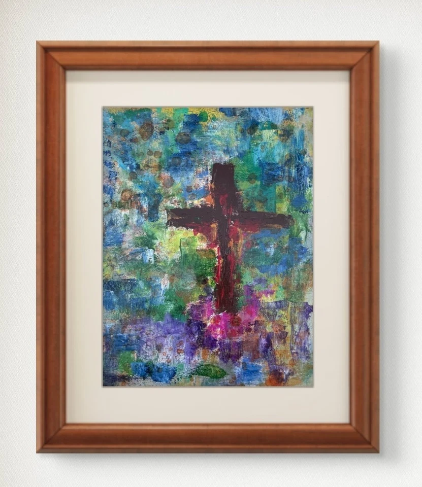 Уникальный холст «Кровь креста» 12x16 экспрессионизм абстрактный дизайн домашнее искусство - Изображение 1 из 4