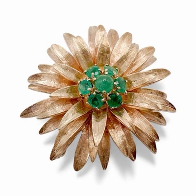 Broche prendedor floral esmeralda natural oro amarillo 14k Tiffany & Co. Foto 1 de 3