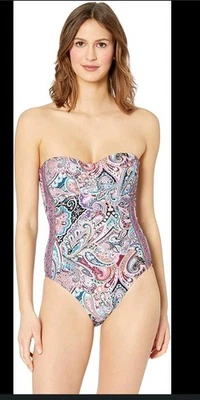 $123 Nuevo con Etiquetas Traje de Baño La Blanca Estampado Paisley Tirantes Una Pieza 14 Control Abdomen Foto 1 de 4