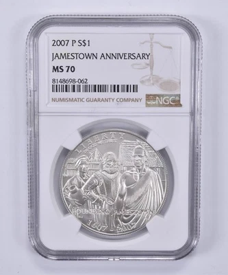 2007-P Jamestown Commemorative Dollar MS70 NGC Brown Label *9398 - Image 1 of 4