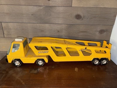 VINTAGE NYLINT YELLOW TURBO POWER FORD SEMI CAR CARRIER AUTO TRANSPORT FREE SHIP - Image 1 of 4