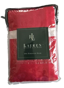 Vintage Ralph Lauren 2 European Shams Sham Red with White Stripe 26"x26" New - Picture 1 of 4