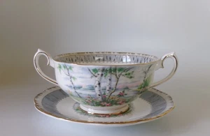 ROYAL ALBERT SILBER BIRKE COUPE SUPPE & UNTERTASSE GUTER ZUSTAND - Bild 1 von 2