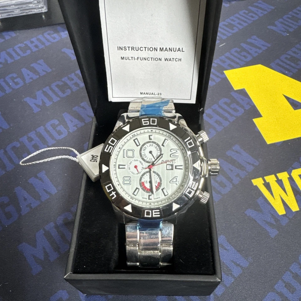 NEW August Steiner AS8130SSW Mens Multi-Functional White Dial Silver Sport Watch - Image 1 of 1