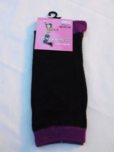 BNWT Girl's Cotton Blend Crew Style Black and Plum Socks Sz 2 to 7 Age 10+ Years - Picture 1 of 1