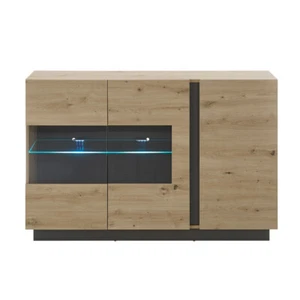 Vitrinen Sideboard Eiche Artisan Graphit grau Vitrinenschrank Vitrine Kommode - Bild 1 von 7