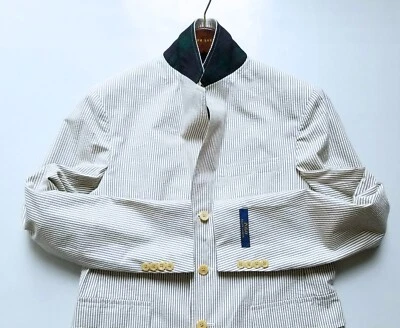 $498 Polo Ralph Lauren 3 Botones Seersucker Hombres Rayas Gris Traje Deportivo Chaqueta Foto 1 de 4