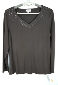 NWT TALBOTS Womens Rayon Polyester Tunic Top Long Sleeve Rhinestone Brown X $168 - Picture 1 of 18