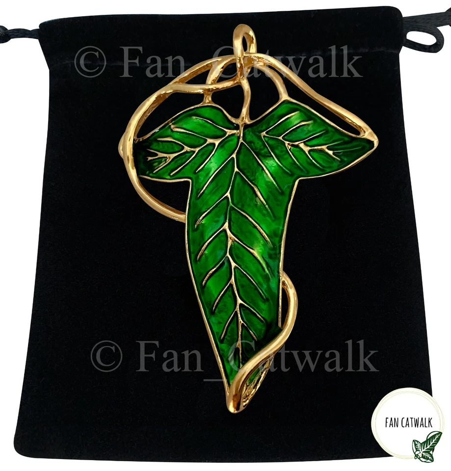 FAN CATWALK VENE ORO Spilla Foglia Elfica Spilla Distintivo Hobbit LOTR Il Signore degli Anelli Mantello + Borsa