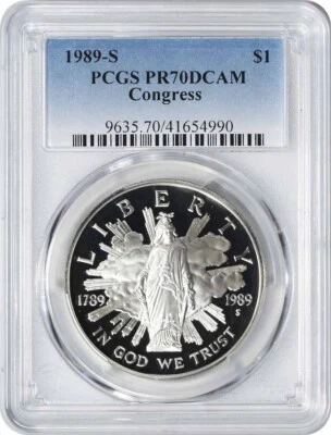 1989-S Congress Silver Commemorative Dollar PR70DCAM PCGS Proof 70 Deep Cameo - Image 1 of 2