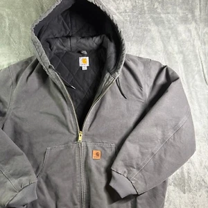 Vintage Carhartt Hooded Jacket Quilted Lined Workwear J130 Gray Wash Coat Grau XL - Bild 1 von 9