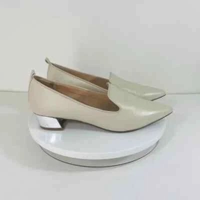 Franco Sarto Leather Penny Loafer Womens 10M Ivory Block Heel Pointed Toe Preppy - Image 1 of 4