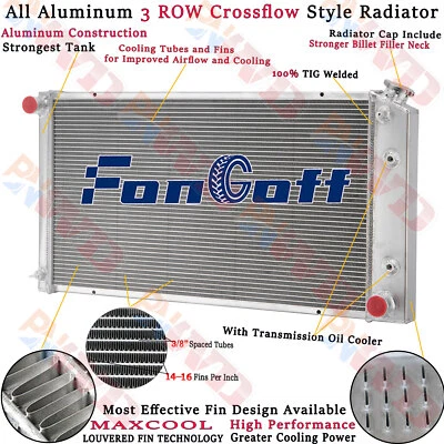 3 Row Aluminum Radiator For 1977-79 Pontiac Bonneville/1977-92 Fleetwood DeVille - Image 1 of 4