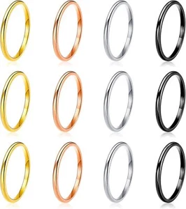 12pcs 2mm Thin Stainless Steel Stackable Band Knuckle Stacking Rings Set Dome Po - Picture 1 of 7
