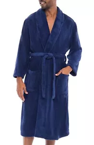 Mens Plush Fleece Robe,Soft,Comfortable Bath Robe w/Pockets,8XLarge Big NavyBlue - Picture 1 of 6