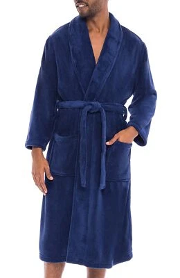 Mens Plush Fleece Robe,Soft,Comfortable Bath Robe w/Pockets,3XLarge Big NavyBlue - Image 1 of 4