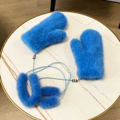 Женские перчатки из натуральной норки вязаные теплые наручные эластичные варежки рукава со струнами - Изображение 1 из 4