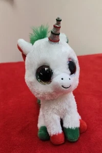 TySilk Candy Cane Glittery Plush Stuffed Animal UNICORN Red Green White Big Eyes - Picture 1 of 8