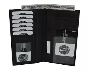 Cubierta de chequera de cuero genuino Leatherboss para hombre y mujer, negra - Imagen 1 de 8