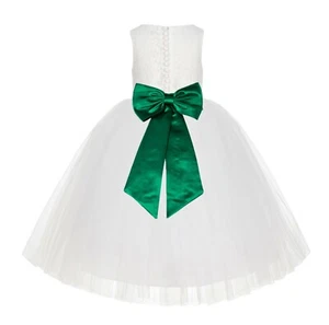 Floral Lace Flower Girl Dresses Ivory Ball Gown Wedding Formal Dress Party Dress - Picture 1 of 54