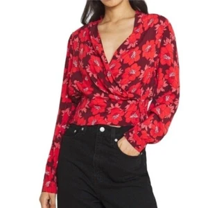 Rolla’s Size S Bella Datura Floral Print Wrap Blouse in Raspberry - Picture 1 of 11