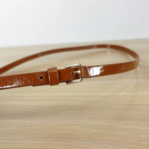 Skinny Slim Leather Belt Womens XS Choco Brown Minimalist Dress Faux Patent H&M - Picture 1 of 12