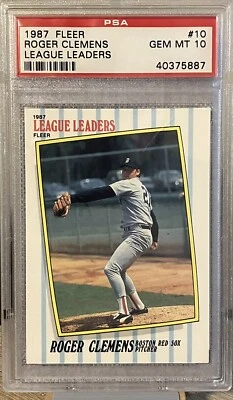 ROGER CLEMENS 1987 Fleer League Leaders PSA 10 GEM MT #10 **POP 32** - Image 1 of 2