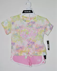 NWT & Minor Flaw Hurley Little Girls Pink Tie Dye 2pc Tie Front Short Set 5 - Picture 1 of 18