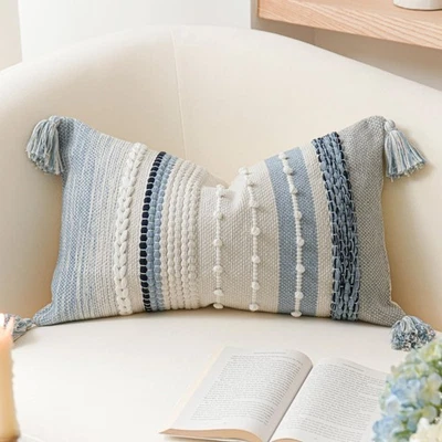 Decorative Lumbar Throw Pillow Cover 14x24 Boho Coastal Blue Accent Cushion f... - Image 1 of 4